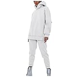 MIN YING Damen-Trainingsanzug, Sweatshirt, Taschendesign, Kapuzen-Sweatshirt + Hose, 2-teilig, Trainingsanzug, Frühling, Herbst, lässig, Loungewear, 08 - Grün, 42