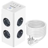 Mehrfachsteckdose mit 4 USB 8 Fach Steckdosenleiste Mehrfachstecker Steckdosenwürfel mit Schalter Überspannungsschutz Steckerleiste 1.5mm² Verlängerungskabel Steckdosenturm Verteilersteckdose 2M Kabel
