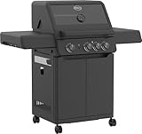 RÖSLE Gasgrill Allflame Peer 3 mit 3 Brennern (je 3,5 kW) – CRISPZONE (3 kW) bis 450 °C, 60x45 cm Grillfläche, Gusseisenroste, Alu-Druckguss, Glaseinsatz, klappbare Seitentische, schwarz