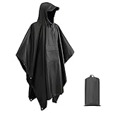 starfa lab 3 in 1 Regenjacke, Wasserdichter Regenponcho, Faltbare Tragbarkeit mit Kapuze Raincoat für Camping Freien Wandern Angeln Fahrrad Motorrad Outdoor Trekking (Schwarz)