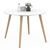 IDMarket - Esstisch, rund, Angela, 4 Personen, weiß, Holzfüße, 110 cm