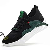 Woflebel Arbeitsschuhe Herren 42 Sicherheitsschuhe Damen mit Stahlkappe Schutzschuhe Sneaker Unisex Outdoor Atmungsaktiv Arbeit Schuhe Turnschuhe Schwarz Grün