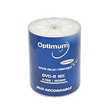 OPTIMUM DVD-R Rohlinge 4,7 GB, 16 x feuchtigkeitsbeständig, weiß, Tintenstrahl-Hub, bedruckbar, beschreibbar, 100 Stück (kein Behälter), blanko DVD-Discs