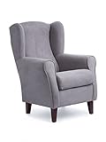 Sillonea - Ohrensessel Rom, Kleiner Sessel für Wohnzimmer, einzelner Lesesesessel, ideal zum Fernsehen/Lesen, Maße: 100 x 74 x 77 cm, Bezug mit schmutzabweisendem Stoff (Grau, Walnuss)