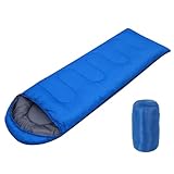 Schlafsack Outdoor, Deckenschlafsack 3-4 Jahreszeiten, Camping-Sleeping-Bag für Erwachsene & Kinder, Leicht Tragbar Warm & Wasserabweisend inkl. Campinglampe & Seitentasche (Blau1)