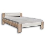 Stella Trading Vega Stilvolles Futonbett 140 x 200 cm - Komfortables Jugendzimmer Doppelbett , Eiche Sonoma / weiß - 204 X145 X 68 cm