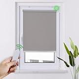 HOMEDEMO M100 Elektrische Rollos Verdunkelungsrollo mit Motor & Fernbedienung, Grau 95x100cm(BxH), Smart Rollo ohne Bohren klemmfix & mit Bohren, Sonnenschutz Sichtschutz Rollo für Fenster