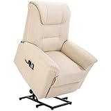HOMCOM Sessel mit Aufstehhilfe, Verstellbarer Relaxsessel, Elektrischer Massagesessel mit Heizfunktion, Aufstehsessel Fernsehsessel mit Fernbedienung, aus Kunstleder, Creme
