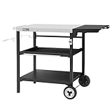 Royal Gourmet Outdoor Grilltisch, 3-Etagen Servierwagen mit 70 x 50 cm Edelstahl Tischplatte und 30 x 50 cm klappbarer Seitenablage, Beistelltisch Grillablagetisch Garten Trolley mit Push-Pull Regal