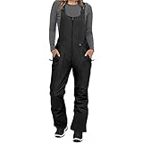 Qtinghua Damen Y2K wasserdichte Schnee-Ski-Lätzchen, Overall, isoliert, Snowboarden, Damen, Ski, Schnee, Winter, Sporthose mit Tasche, winddicht, Latzhose, Streetwear, Schwarz , M
