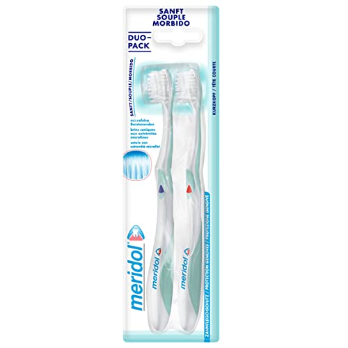 meridol Zahnbürste Zahnfleischschutz, weich, 2er Pack - Handzahnbürste für eine schonende Reinigung von Zähnen am Zahnfleischsaum