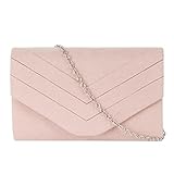 MEGAUK Damen Samt Clutch Elegante Abendtasche Wildleder Handtasche Envelope Tasche Unterarmtasche mit Kette für Hochzeit Wedding Prom Party Rosa