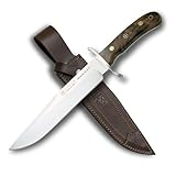 Joker Bowie Jagdmesser 9.45' CN139 – Vollerl, Edelstahl-Parierstange, Walnussholzgriff, 24 cm Klinge, 505g – Outdoor-Messer für Jagd, Angeln, Camping, Wandern – mit Lederscheide