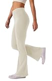 Glacspyg Damen Hose High Waist Schlaghose Bootcut Flared Yogahose Bauchtraining Elastische Freizeit Laufhose Khaki M