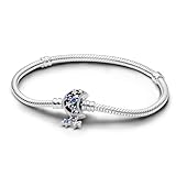 PANDORA Moments Schlangen-Gliederarmband mit Funkelndem Mond-Verschluss aus Sterling Silber, Zirkonia, Kompatibel Moments, Größe: 18cm, 592819C01-18