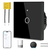 Ainiv Smart WiFi Lichtschalter 1 Fach 1 Weg 2.4GHz Alexa Google Home Unterstützung Tuya APP Sprachsteuerung Gehärtetem Glas Touch Rahmen WandSchalter Unterputz Schwarz