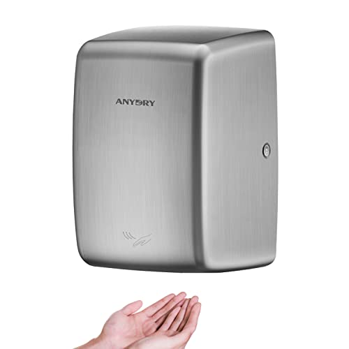 anydry 2803D Mini Elektrischer Händetrockner,Automatischer Händetrockner für Wandmontage,Hygienisch und Platzsparend.Gebürstet Edelstahl.1350W.