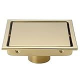 DEOKXZ Duschrinne aus gebürstetem Gold, quadratisch, 15,2 cm, mit abnehmbarem Gitter, Flieseneinsatz versteckter Form, SUS304 Edelstahl