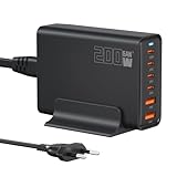 200W USB C Ladegerät, PD 100 W Schnellladegerät 6 Port Ladestation GaN-III Charger, Netzteile Kompatibel mit MacBook Pro/Air, Dell XPS, iPhone 15/16/14/Pro, Samsung, Xiaomi, iPads, Steam Deck