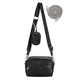 HAWILL Umhängetasche Damen Breiter Gurt Klein Handytasche zum Umhängen Leder Schultertasche mit Münze Geldbörse Linge Crossbody Tasche für iPhone 14/14 Plus/13/12/11/XR (A-Schwarz)