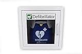 Notfallretter® Defibrillator AED Basic mit 10 Jahren Garantie und vollautomatischer Schockauslösung, HLW-Unterstützung, inkl. Metallwandkasten + AED Standortwinkel, Vollausstattung