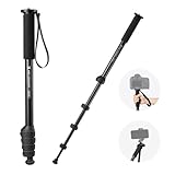 K&F Concept MS16 Einbeinstativ, 63 Zoll Monopod,Stabiles Aluminium-Einbeinstativ mit 5 Sektionen,160cm Reise-Einbeinstativ für DSLR, DSLM und Kompaktkameras,Mit Handschlaufe