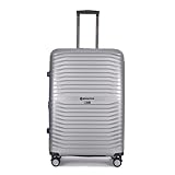 Stratic Bright+ Hartschalen-Koffer Trolley Koffer groß Reisekoffer, wasserabweisend, 4 Rollen, erweiterbar, TSA-Schloss (Größe L, Silver)