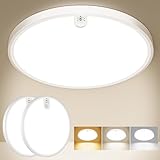Led Deckenleuchte mit Bewegungsmelder innen - 2er Lampe mit Bewegungsmelder Innen Deckenlampe Led 18W 2000LM 3000K 4000K 6500K Rund Weiss Wandleuchte Wandlampe Sensor Licht für Flur Keller Bad Treppen