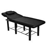 Stationäre Massagetisch, Heavy Duty Bett mit Verstellbarer Rückenlehne, 485lbs Kapazität Metallrahmen PU-Leder Bett stationäre physikalische Therapys, Spa Gesichtsbehandlung - Schwarz