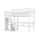 xixiworkshop Kinder-Jugendbett 90x200, Hochbett mit Rutsche und Treppe, Rausfallschutz, Treppe mit Aufbewahrungsschrank, Etagenbett mit Stauraum für Kinder Erwachsene Weiß (Weiß, 90×200)