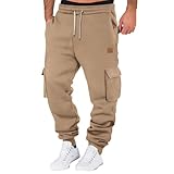 SAUTRV Herren-Jogginghose aus Fleece, Winter-Sweathose für Herren, Baggy-Cargo-Sweathose mit Kordelzug, lässige Jogginghose mit Taschen, Bündchen für Herren, Plüschhose, lässige Fleece-Jogginghose,