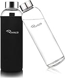 Ryaco Glasflasche 1 liter /1l - 550ml - Trinkflasche Wasserflasche Glas mit Neoprenhülle - Flasche Glas mit Schwammbürste - Glastrinkflasche für kohlensäurehaltige Getränke