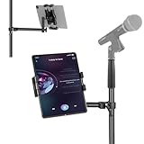 Mippko Tablet-/iPad-Halterung für Mikrofon und Notenständer, 360° schwenkbar, neigbar, verstellbar, L-förmig, Super-Krabben-Klemmhalterung, kompatibel mit 11,9 - 32,8 cm (11,9 - 12,9 Zoll) iPad/Nexus