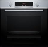 Bosch HBA514BS3, Serie 4, Einbau-Backofen 60 x 60 cm, LED-Display-Steuerung, Hydrolytische Reinigungshilfe, 3D-Heißluft für gleichmäßiges Backen auf 3 Ebenen, Schnellaufheizung, Edelstahl