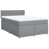 vidaXL Boxspringbett, Doppelbett mit LED Matratze Matratzenauflage, Bettgestell mit Lattenrost Kopfteil, Polsterbett Bett für Schlafzimmer, Hellgrau 140x200cm Stoff