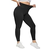 HIPOWER Leggings Damen High Waist Leggins Große Größen Blickdicht Schwarz Sportleggins Lang Bauchweg Plus Size Sporthose Elastische Yoga Pants Laufhose(Schwarz,L-XL)