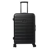 TOTTO Hartschalenkoffer, mittelgroß, Modell Harbor M, 45,8 x 62,2 x 26 cm, Fassungsvermögen 74 l, stoßfest, 360-Grad-Räder, Teleskopgriff, interne Gurte, 3-stelliges Schloss, Schwarz, Schwarz, Das