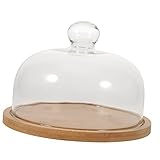 TOPBATHY 1Satz Küchen Gadget Glaskuppelabdeckung mit Holzplatte Staubschutz Lebensmittelserver für Kuchen und Mittlere Lebensmittelecht und Langlebig