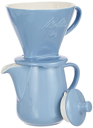 Melitta 6768435 Pour Over Set blau (Kaffeefilter 1x4 + Porzellan Kaffeekanne 0,6 l) Classic Edition
