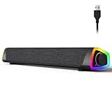 SOULION R30 Plus Computer Lautsprecher, USB-betriebene Bluetooth PC-Soundbar, LED-Lichter mit Schaltertaste, tragbare Computer-Soundbar für Desktop Laptops, Schwarz (kein 3,5-mm-AUX)