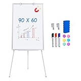 maxtek ​Flipchart Ständer Whiteboard, 90X60cm Magnetisches Tragbares Trocken Abwischbar White Board, Höhenverstellbar, Haken Verschieben Flipchart Papier, Dreibein Whiteboards mit Ständer