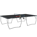 SPORTNOW Tischtennisplatte, Klappbar Tischtennistsich mit Netz, Rollen, 2 Tischtennisschlägern und 3 Bällen, Stahl, Schwarz, 274 x 152,5 x 76 cm