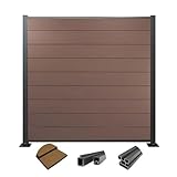 WPC Sichtschutz Zaun braun 185 (Höhe) x 180 (Breite) cm inkl. Posten Anthrazit (9x Zaun 10x Pfosten)
