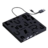 HINAYOSAN Tragbares externes DVD-Brenner-Laufwerk mit integriertem USB-Typ-C-Kabel für Laptop, Desktop, Computer, Disc-Backups und Installation, USB C Externes CDs/DVD-Laufwerk