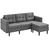 Yaheetech 3-Sitzer Sofa mit Ottomane Modernes Ecksofa Bequeme Couch Schlafcouch Sessel L-Form Rechts/Links fürs Wohnzimmer/Schlafzimmer/Gästezimmer Hellgrau