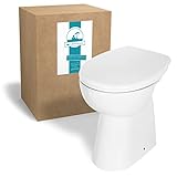 Calmwaters® Spülrandloses WC Komplettset Elements Wellness mit Toilettendeckel, erhöhtes Stand WC + 7 cm, abnehmbarer WC-Sitz mit Absenkautomatik & Schnellbefestigung, Tiefspüler, Weiß, 07AB3134