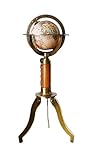 Globus im antiken Stil auf Ständer mit Ledergriff, 24 cm – Miniatur-Weltkugel im Vintage-Stil, Retro-Messing-Finish, Dekorakzent für Büro oder Zuhause, Sammlerstück, Schreibtischdekoration im alten