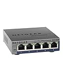 Netgear GS105E Managed Switch 5 Port Gigabit Ethernet LAN Switch Plus (Netzwerk Switch Managed, IGMP, QoS, VLAN, lüfterlos, robustes Metallgehäuse, ProSAFE Lifetime-Garantie), Grau