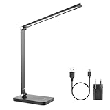 mafiti Schreibtischlampe LED Dimmbar Tischlampe 5 Farb und 3 Helligkeitsstufen, Augenfreundliche Nachttischlampe, USB Kabel mit EU Stecker für Leser, Kinder, Büro-Schwarz