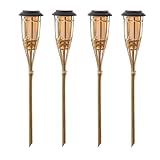 LED Solar Gartenfackel Bambus Solarfackeln Bambus Fackel für Terrasse Gartenbeleuchtung H: 60cm mit Dämmerungssensor (4 Stück)